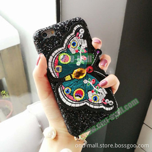 Embroidery Butterfly Pattern Glitter Powder Acrylic Phone Case for iPhone 7 Case
